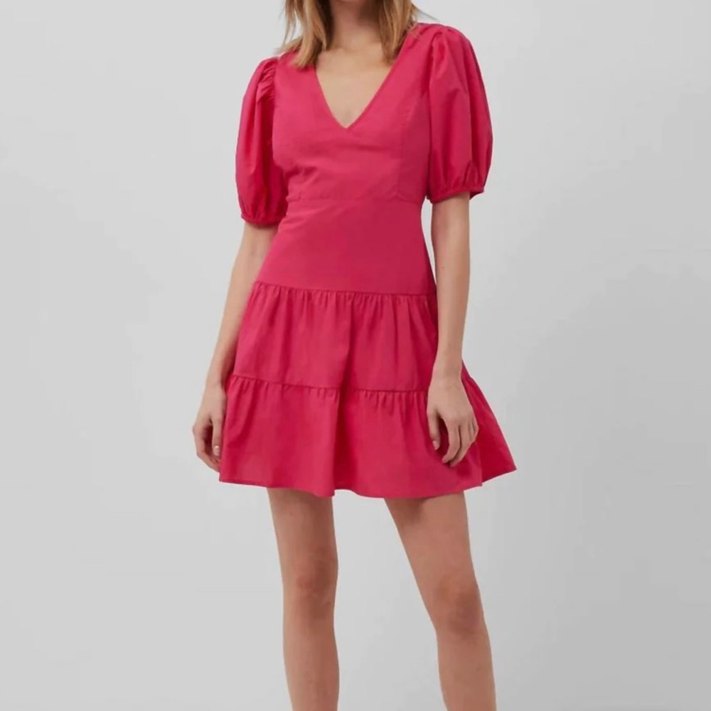 FRENCH CONNECTION barbiecore tiered puff sleeve dress US6 new with tag MSRP$98